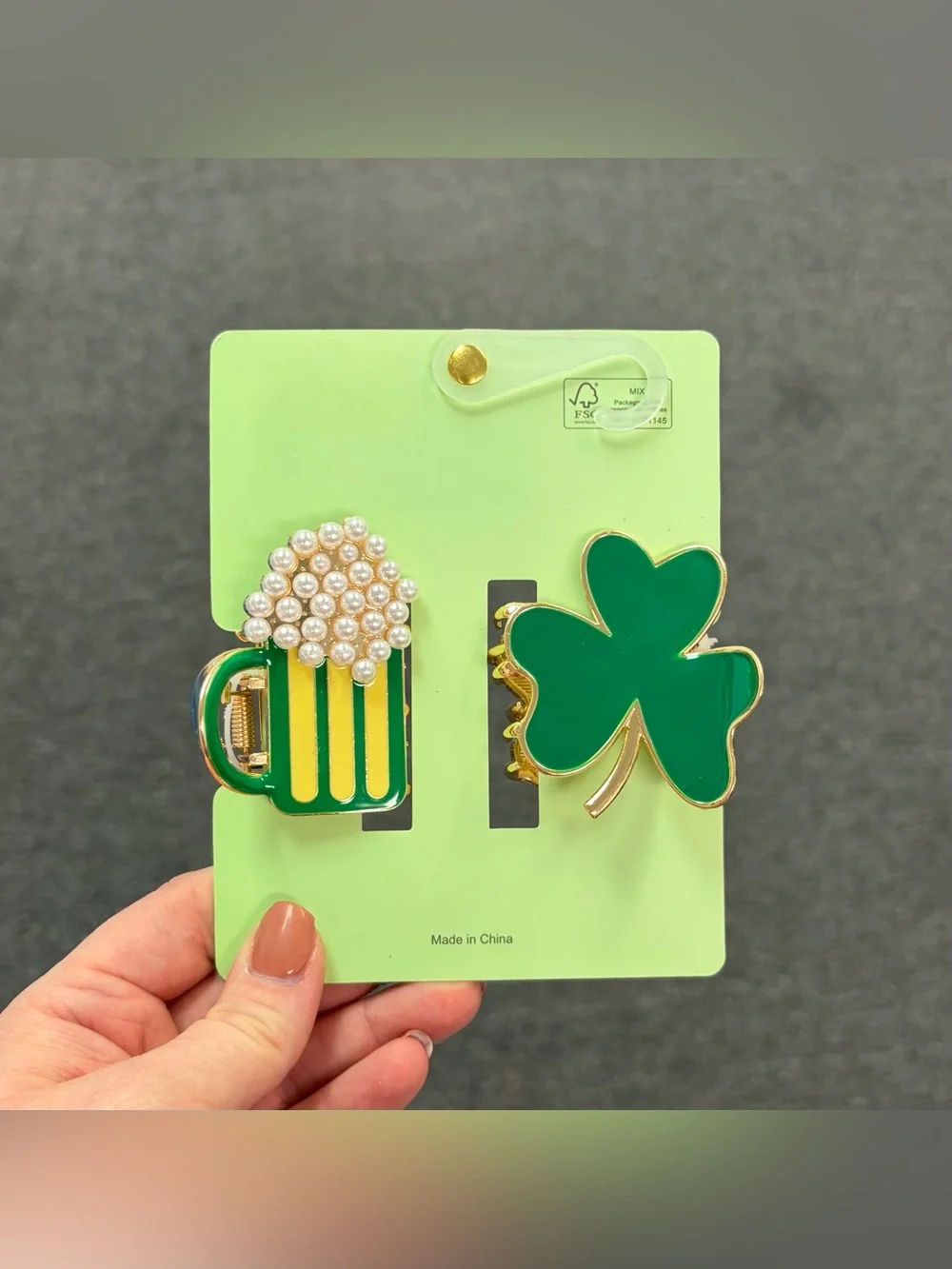 Piper K Green Shamrock & Beer Mug Hair Clip Set (Medium)